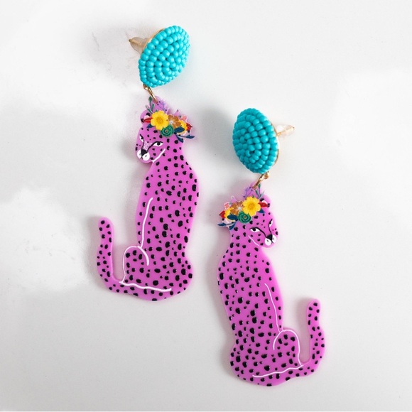 Anthropologie Jewelry - ✨Anthropologie Tatiana Beaded Pink Leopard Earrings